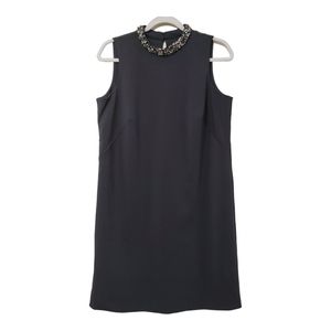 Ann Taylor Embellished High Round Neckline Shift Dress Size 12P Office/neutral